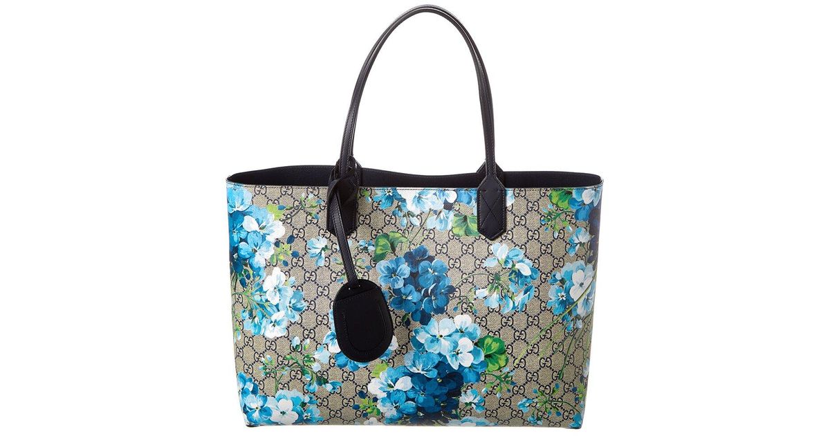 Gucci Reversible GG Blooms Supreme Canvas & Leather Tote in Blue | Lyst