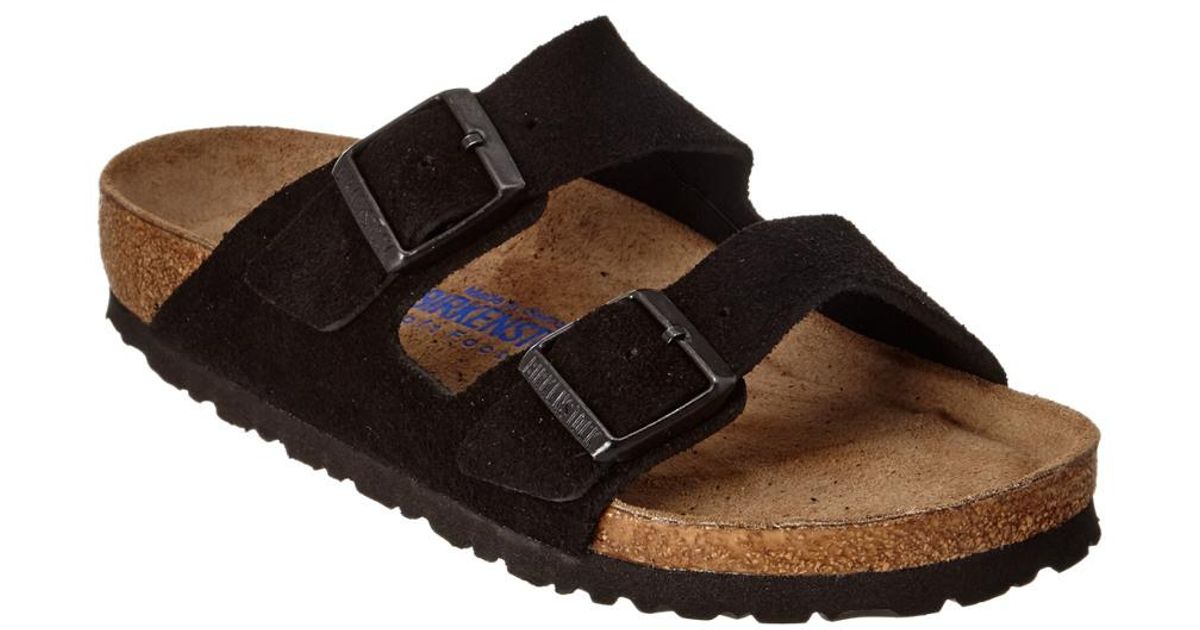 Birkenstock Arizona Soft Footbed Suede Leather Sandal in Black - Lyst