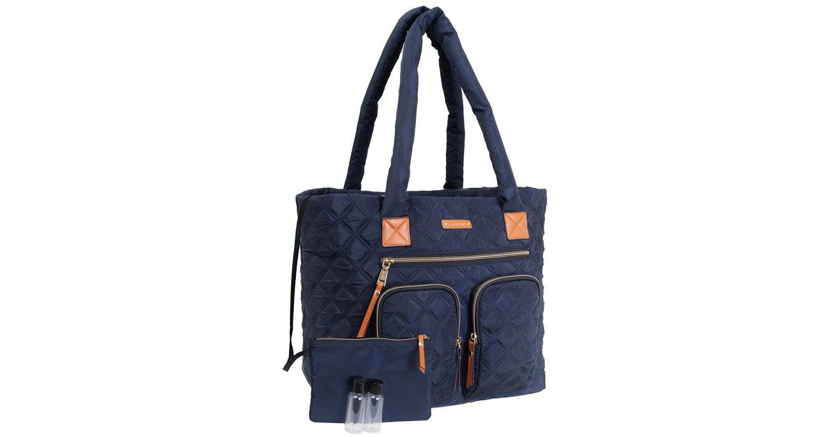 Joan & David Diamond Quilted Nylon Tote in Blue Lyst