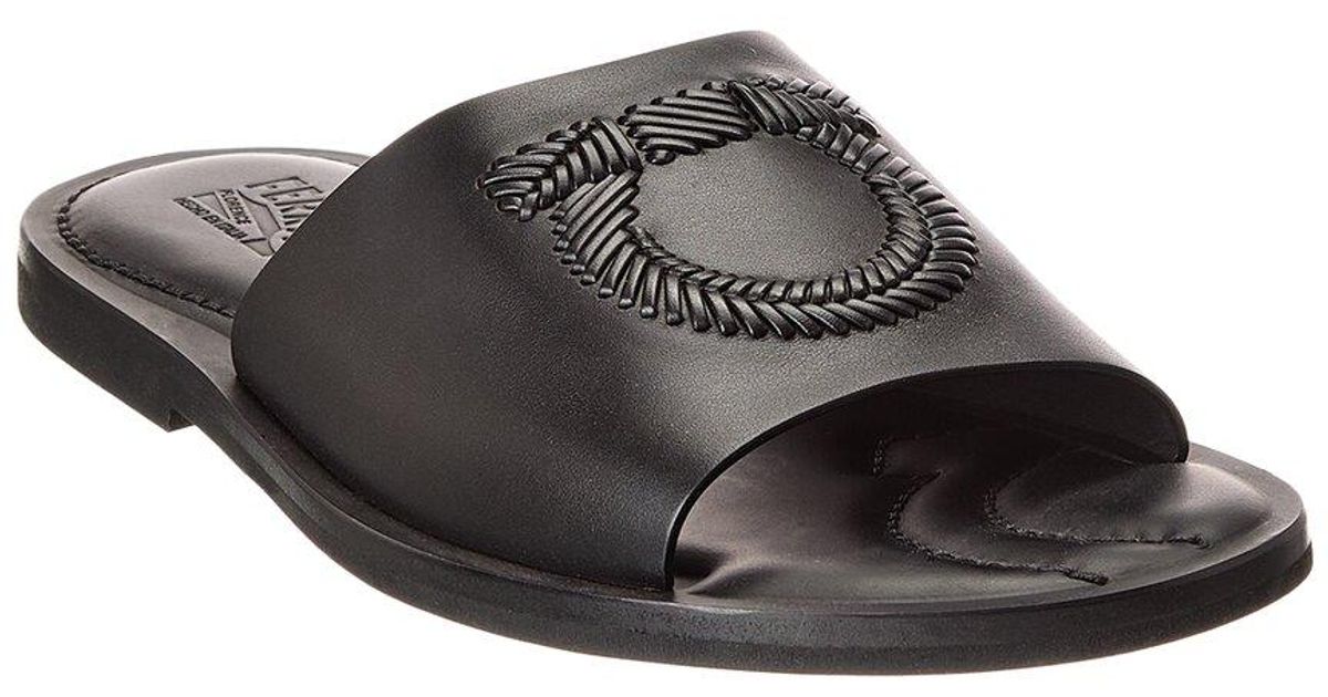 Ferragamo Lionel Leather Slide in Black for Men | Lyst