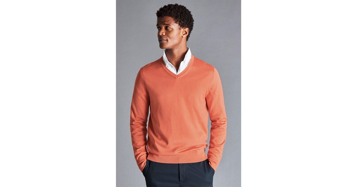 Charles Tyrwhitt Pure Merino Wool V Neck Jumper in Orange for Men Lyst UK