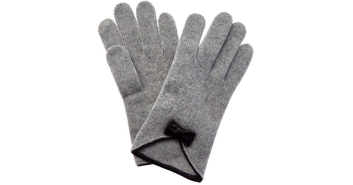 Portolano Leather Bow Cashmere Tech Gloves in Grey Lyst UK