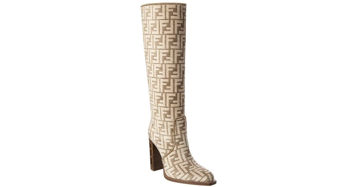 Fendi Cut Ff Chenille Knee-high Boot in White | Lyst Canada