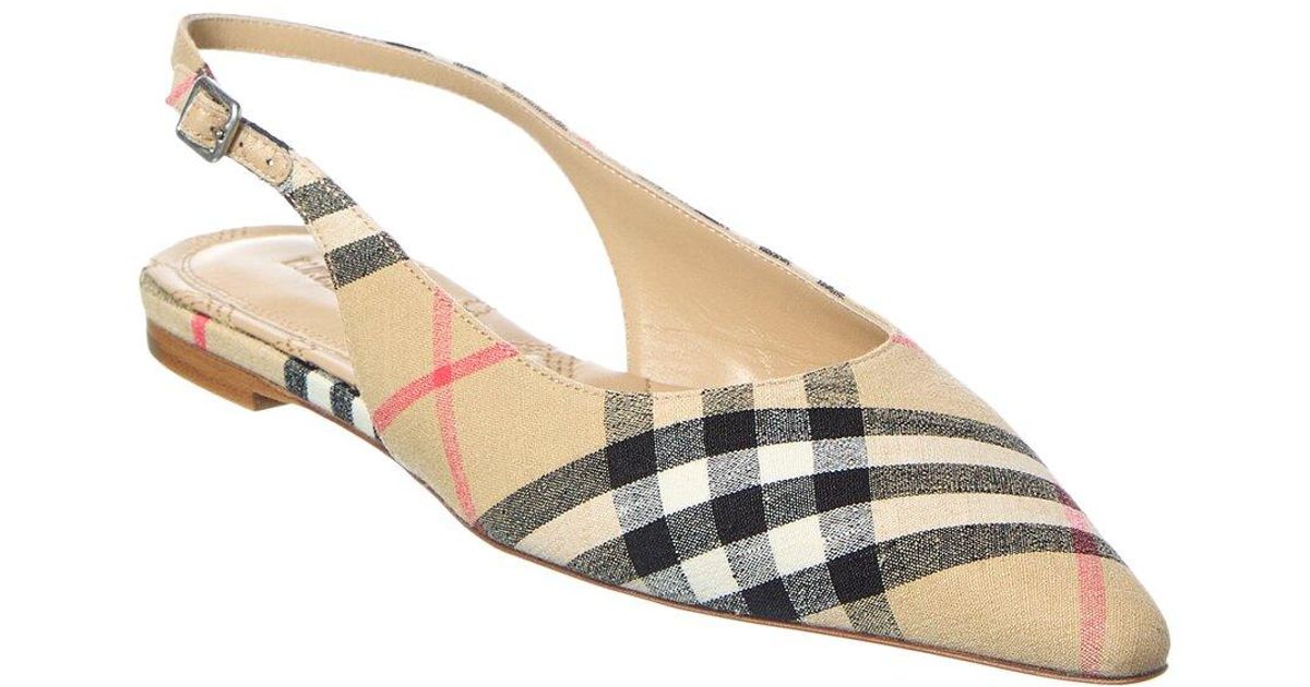 サンダル・ミュール Burberry Dame 05 Slingbacks - Burberry - Linen - Beige BURBERRY Checked canvas-jacquard slingback pumps | NET-A-PORTER