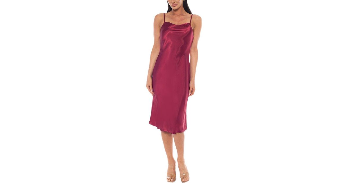 Bebe Scoop Neck Satin Midi Dress in Red | Lyst