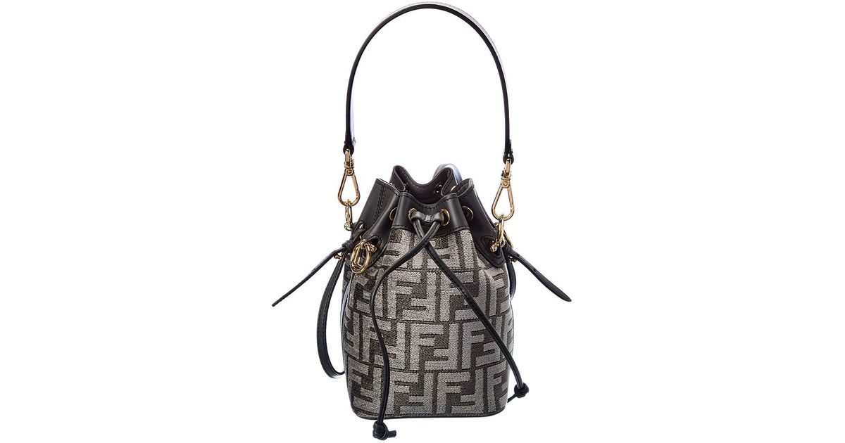 Fendi Mon Tresor Mini Ff Tapestry & Leather Bucket Bag in Black | Lyst ...