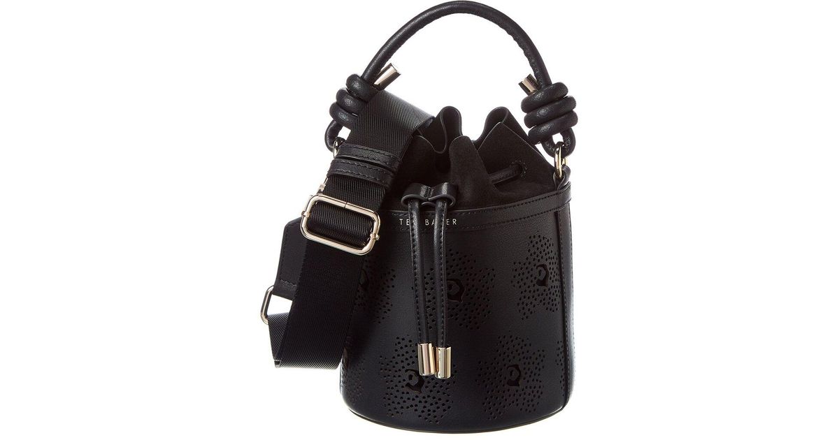 Ted Baker Tyahla Floral Laser Cut Detail Leather Bucket Bag in Black Lyst