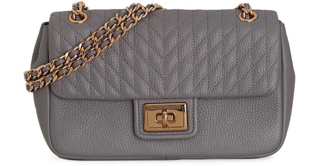 Karl Lagerfeld Agyness Medium Leather Shoulder Bag in Dark Slate (Gray