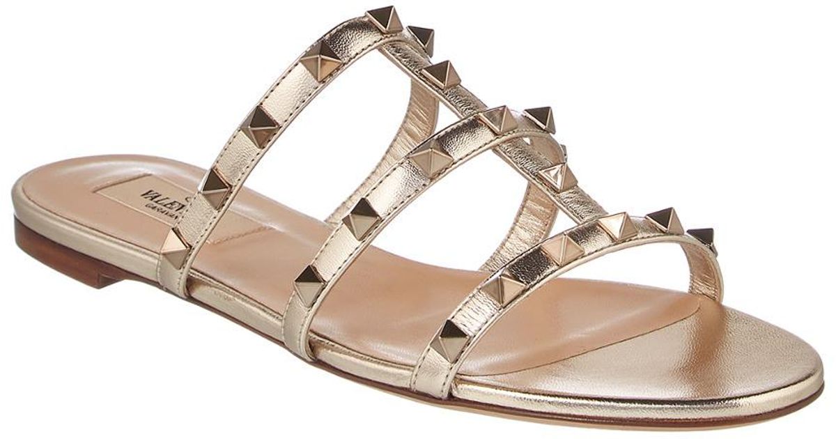 valentino rockstud leather slide sandals