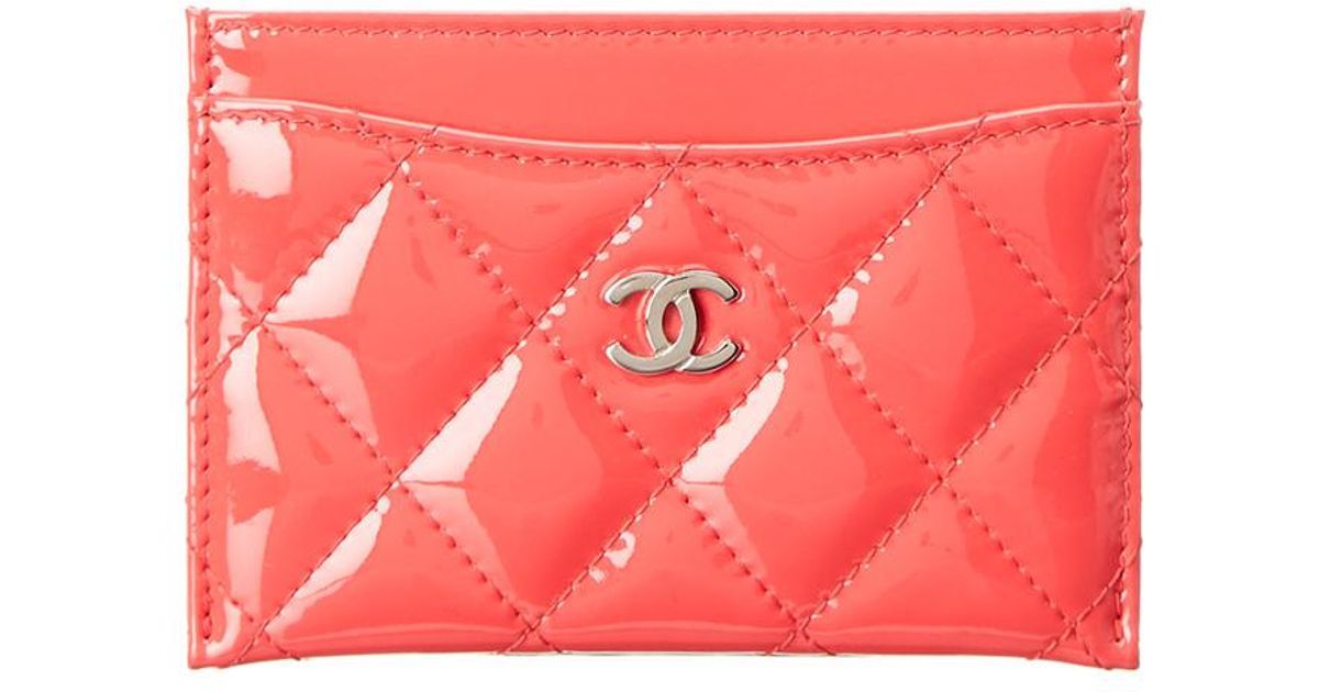 Chanel Pink Quilted Patent Leather Card Holder | Lyst