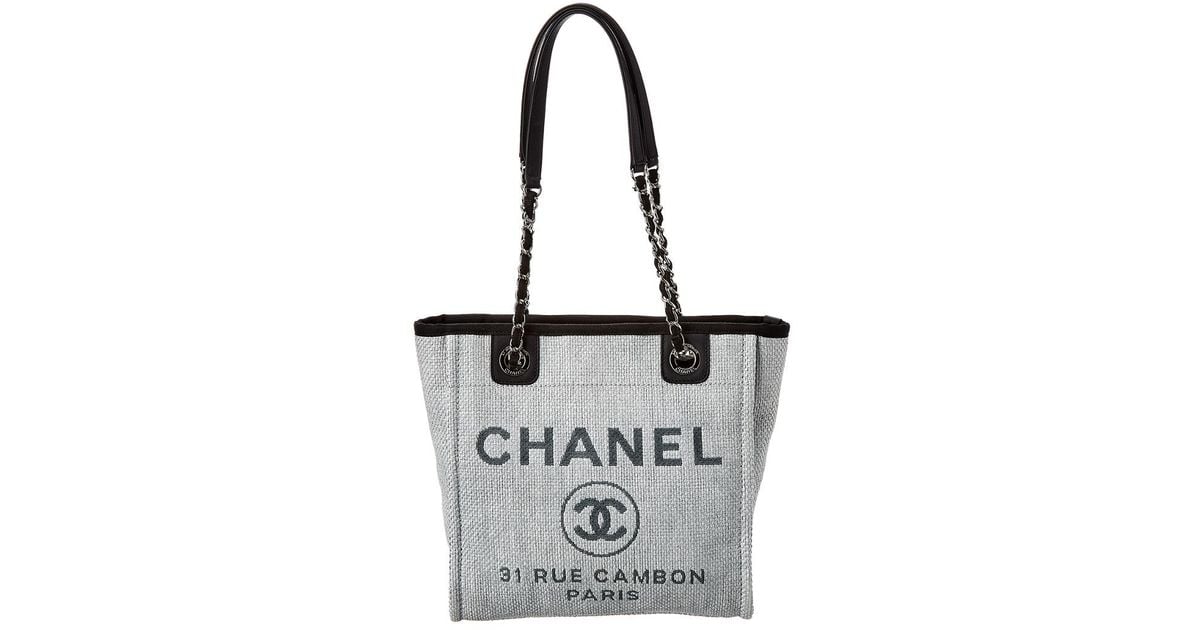 Chanel Deauville Small Canvas Tote in Gray | Lyst