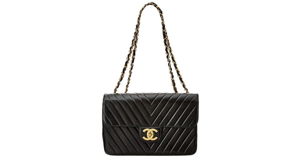 Chanel Black Lambskin Leather Chevron Maxi Single Flap Bag