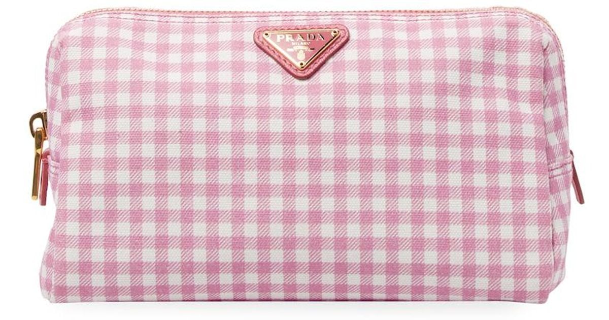 Prada Gingham Cosmetic Bag in Pink - Lyst