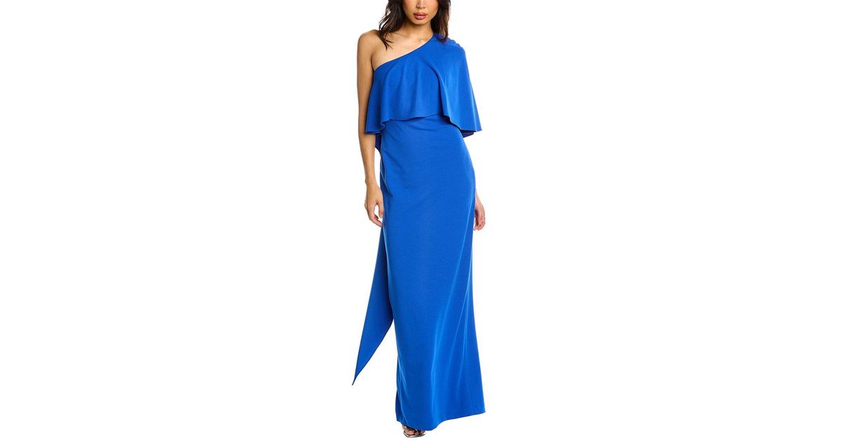 Badgley Mischka Synthetic One-shoulder Draped Maxi Dress in Blue | Lyst