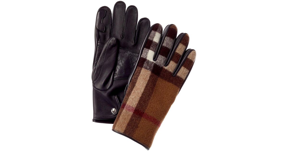 Burberry Check Cashmere-lined Wool & Leather Gloves in Brown | Lyst