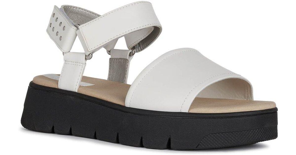 Geox D Dandra 40 Leather Sandal in White | Lyst