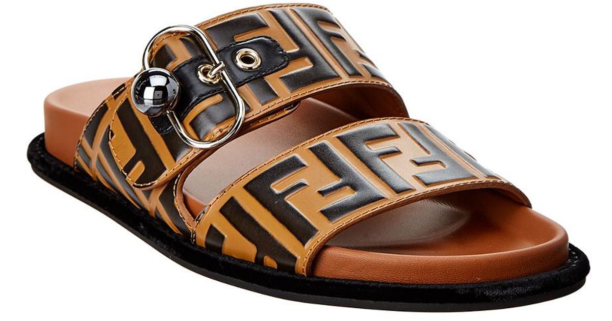 fendi pearland ff leather slide sandal