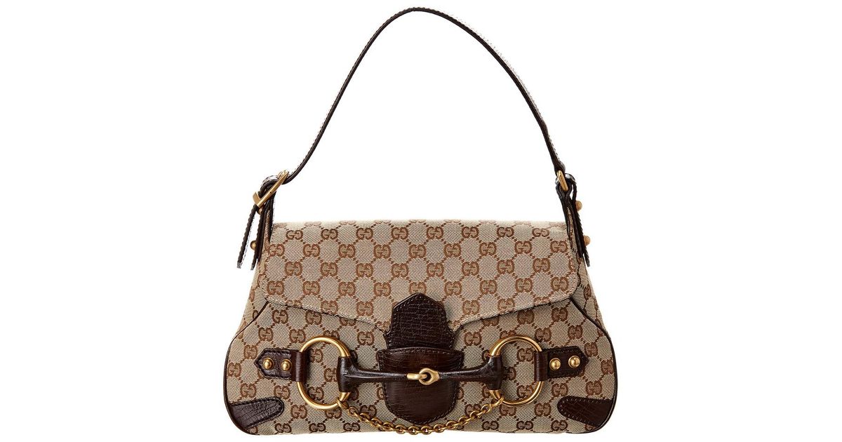 Gucci Brown GG Canvas & Leather Horsebit Bag | Lyst