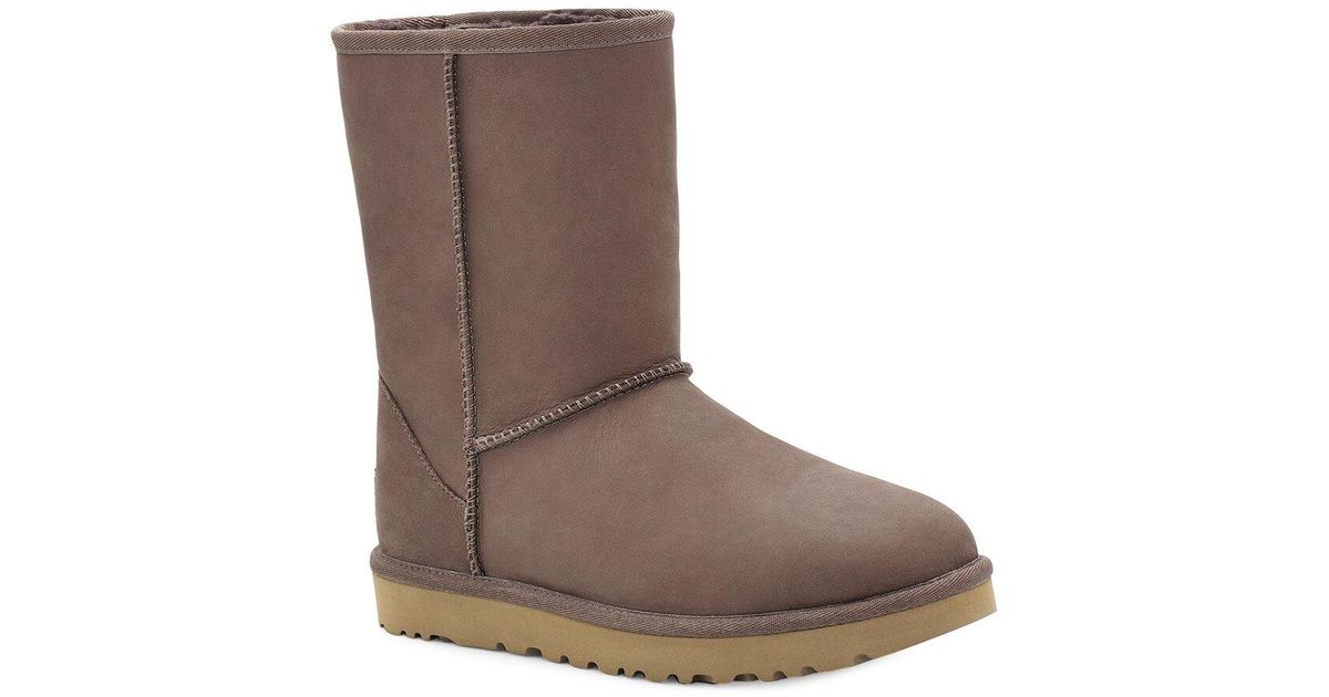 UGG Classic Short Leather Water Resistant Boot in Brown | Lyst