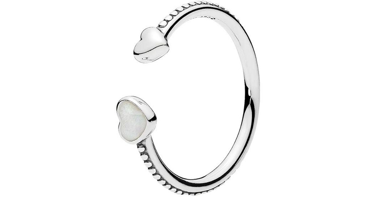 PANDORA Beaded Two Hearts Open Ring in 