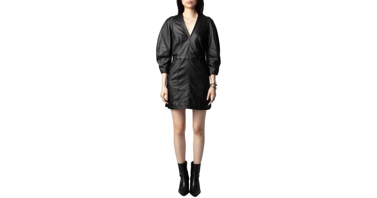 chinese dress ladies ZADIG & VOLTAIRE LEATHER CRINKLE-EFFECT SHIRT DRESS main image 0