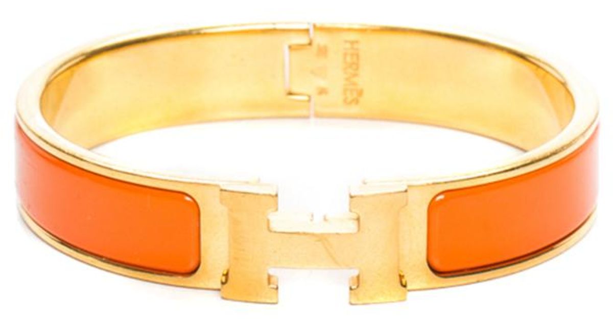 Hermes Narrow Clic H Bracelet (Sienna/Yellow Gold Plated) - PM