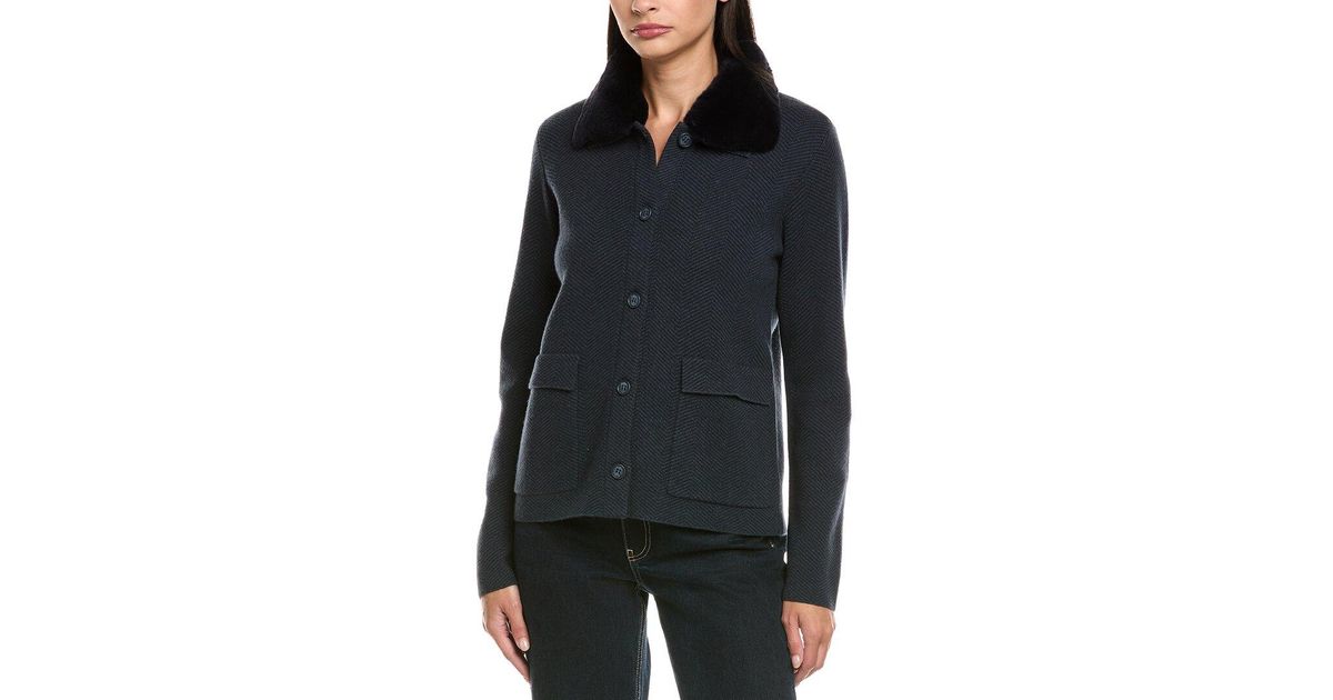 N.Peal Cashmere Herringbone Rex Fur Cashmere Coat in Black | Lyst UK