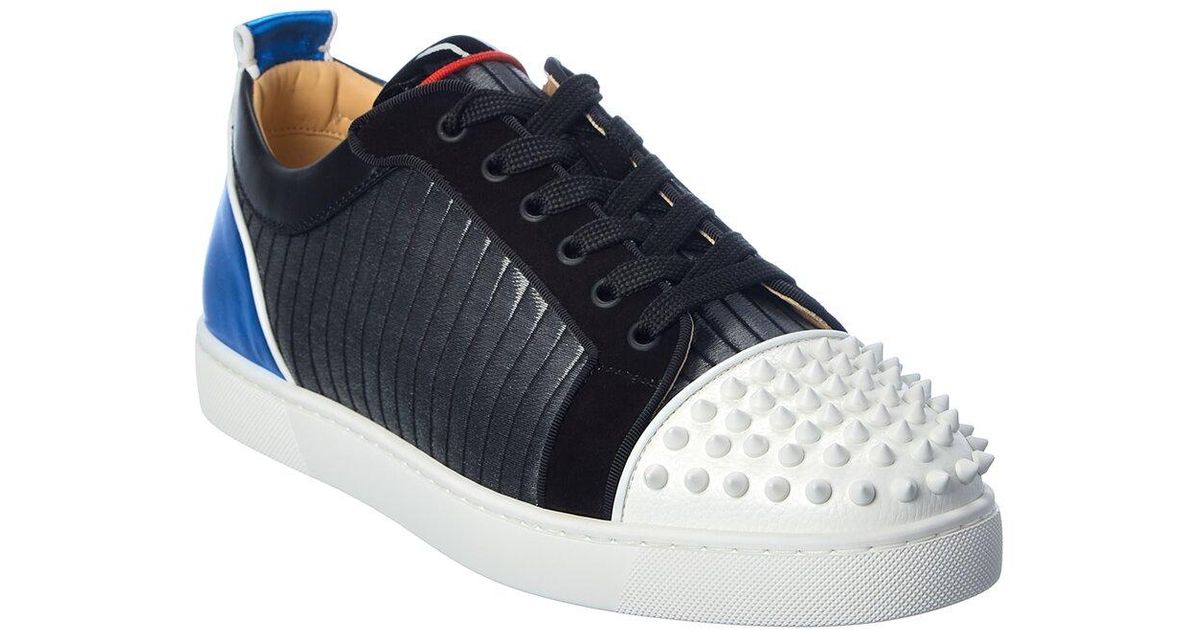 Christian Louboutin Louis Junior Spikes Orlato Canvas & Leather Sneaker in Blue for Men Mens Shoes Trainers Low-top trainers 