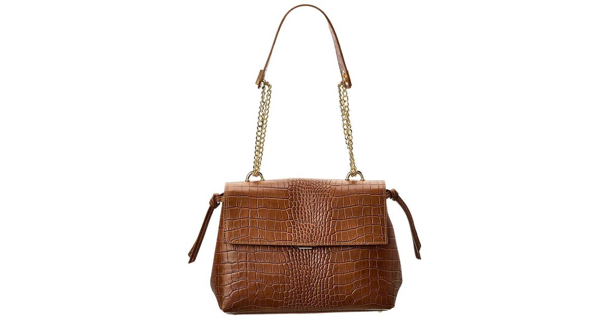 Italian Leather Top Handle Crocembossed Shoulder Bag in Brown Lyst
