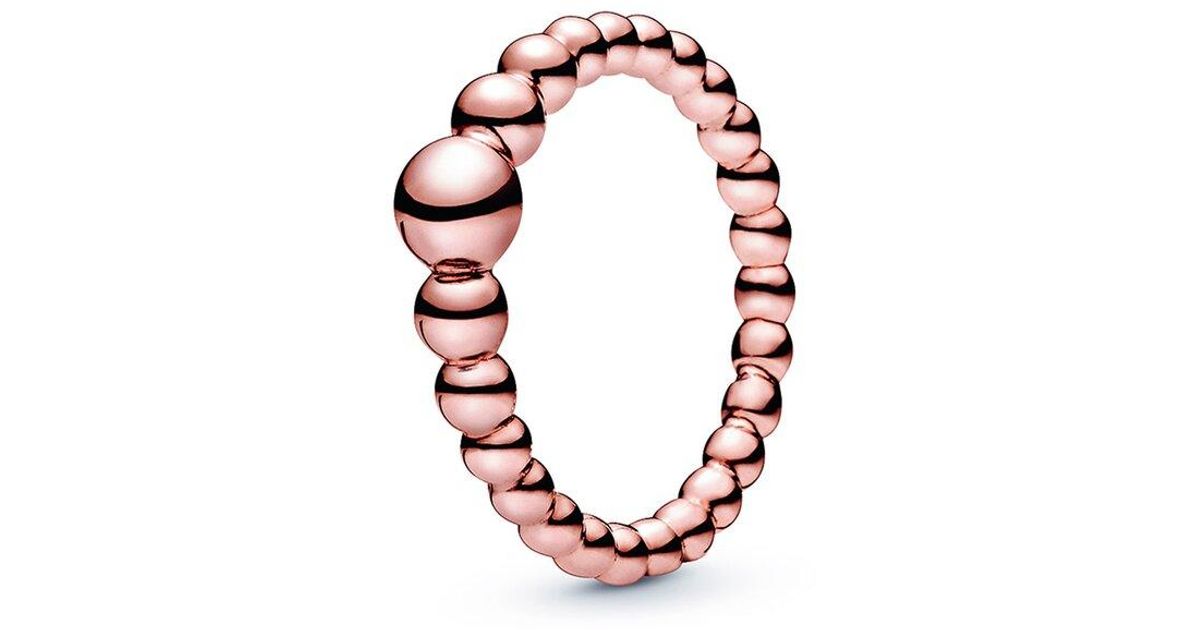 PANDORA Signature 14k Rose Gold Plated Beaded Ring in White Lyst