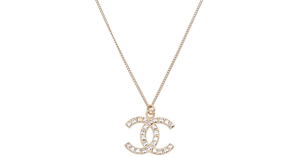 Chanel Gold-tone Cc Square Rhinestone Necklace in Metallic | Lyst