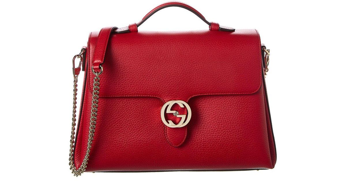 Gucci Interlocking G Leather Shoulder Bag in Red Lyst