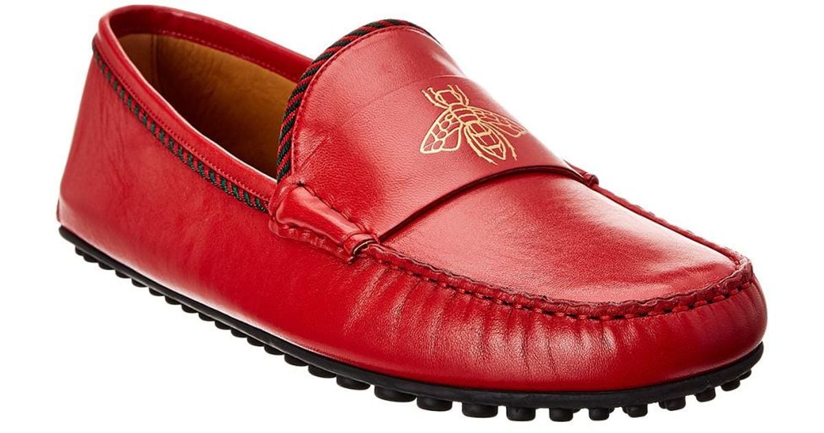 Gucci Bee Leather Driver in Red for Men 