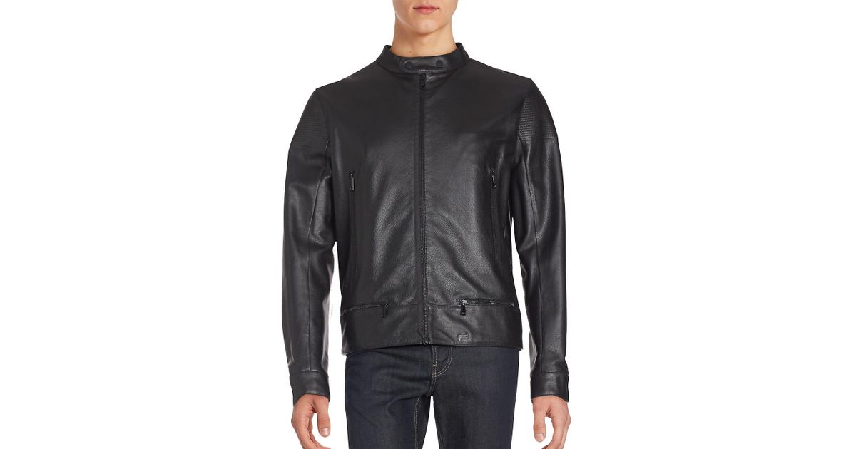 Porsche Design Black Motocross Leather Jacket For Men