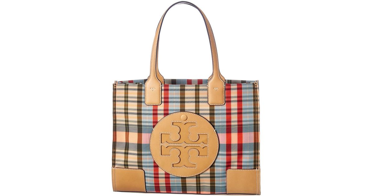 tory burch plaid tote