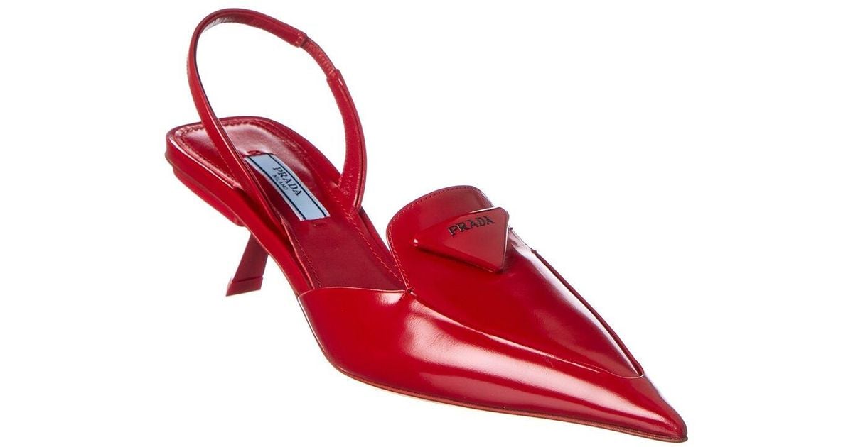Prada Brushed Leather Pointy toe Slingback Pump in Red Lyst