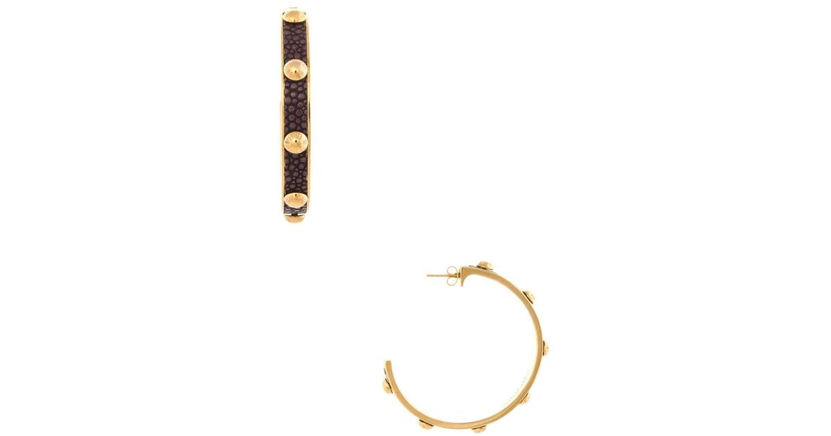Louis Vuitton Vintage Studded Leather Hoop Earrings in Brown/Gold (Metallic) - Lyst