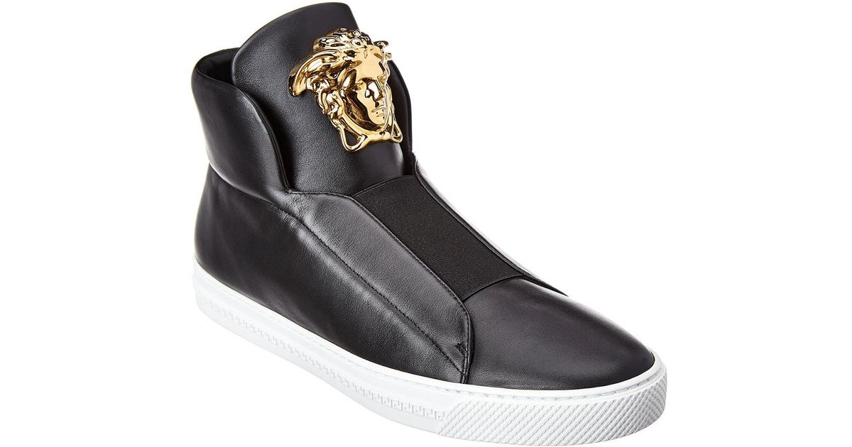 Versace Medusa Buckle Palazzo Leather High-top Sneaker in Black for Men ...