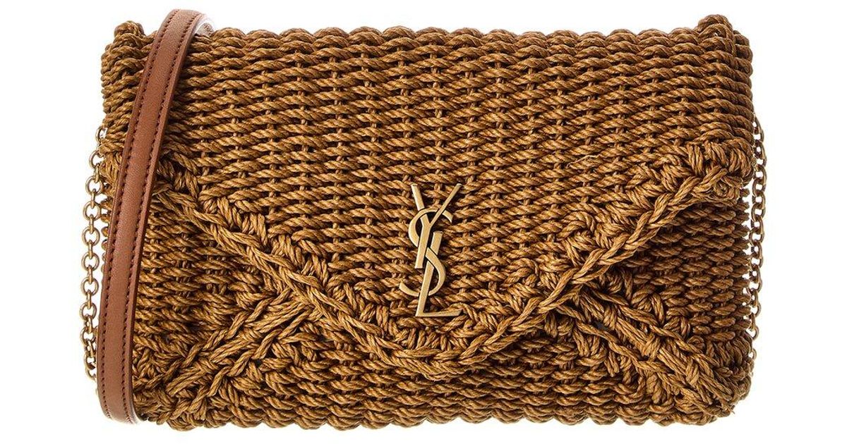 Saint Laurent Envelope Small Raffia Shoulder Bag in Brown | Lyst UK