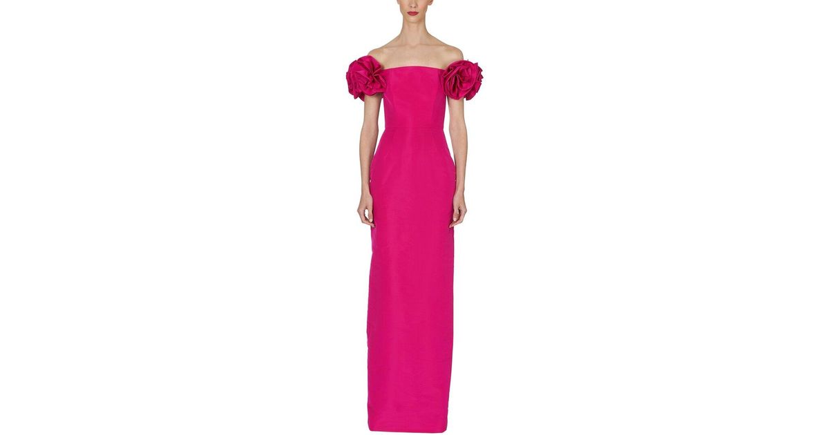 Carolina Herrera Off Shoulder Flower Silk Column Gown in Pink | Lyst