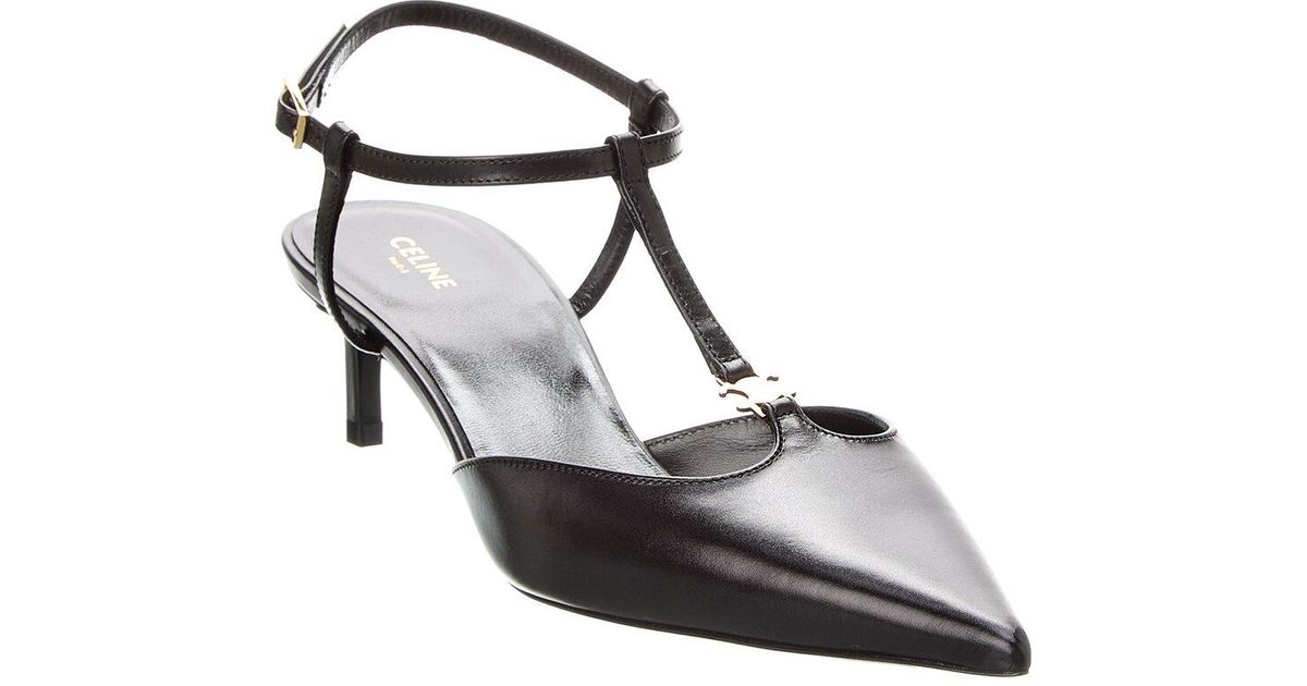 CELINE 美脚 Tバーストラップ パンプス 上品 KITTEN T-BAR STRAP Celine Kitten T-bar Strap Leather Pump in Black | Lyst