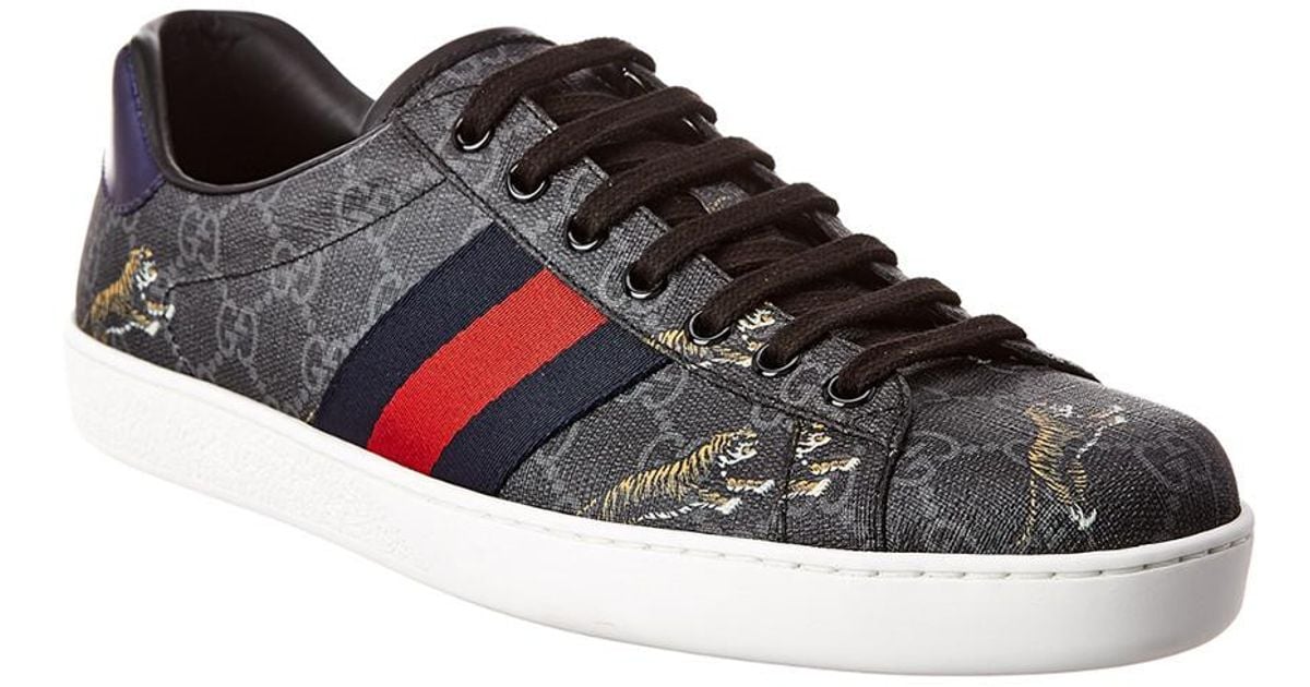 Gucci Ace GG Supreme Tiger Leather Sneaker in Black for Men - Save 41% - Lyst