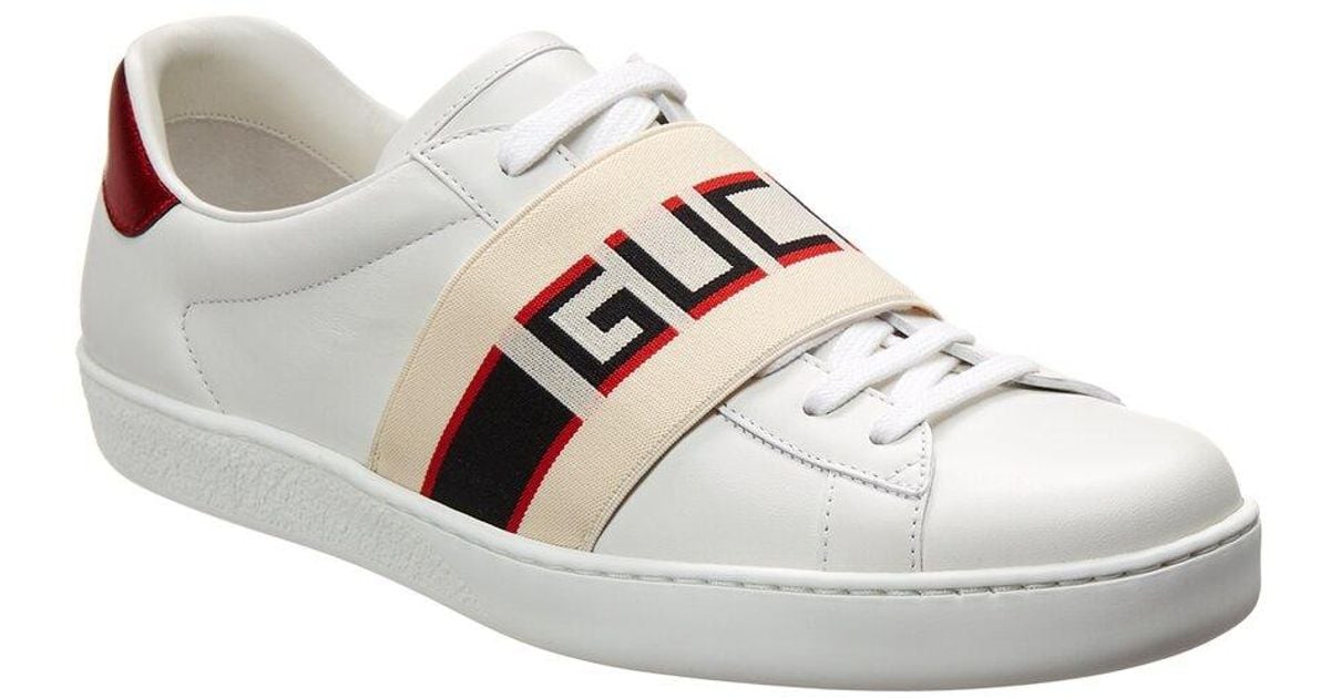 Gucci Men s New Ace Stripe Leather Trainers in White for Men Lyst