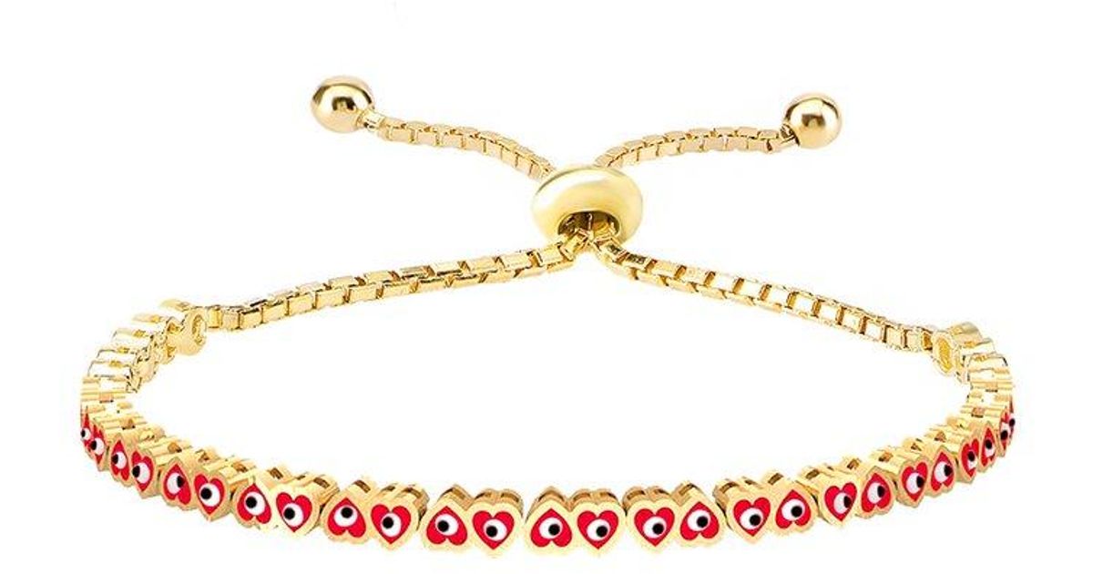 Gabi Rielle 14k Over Silver Enamel Heart Evil Eye Bracelet in