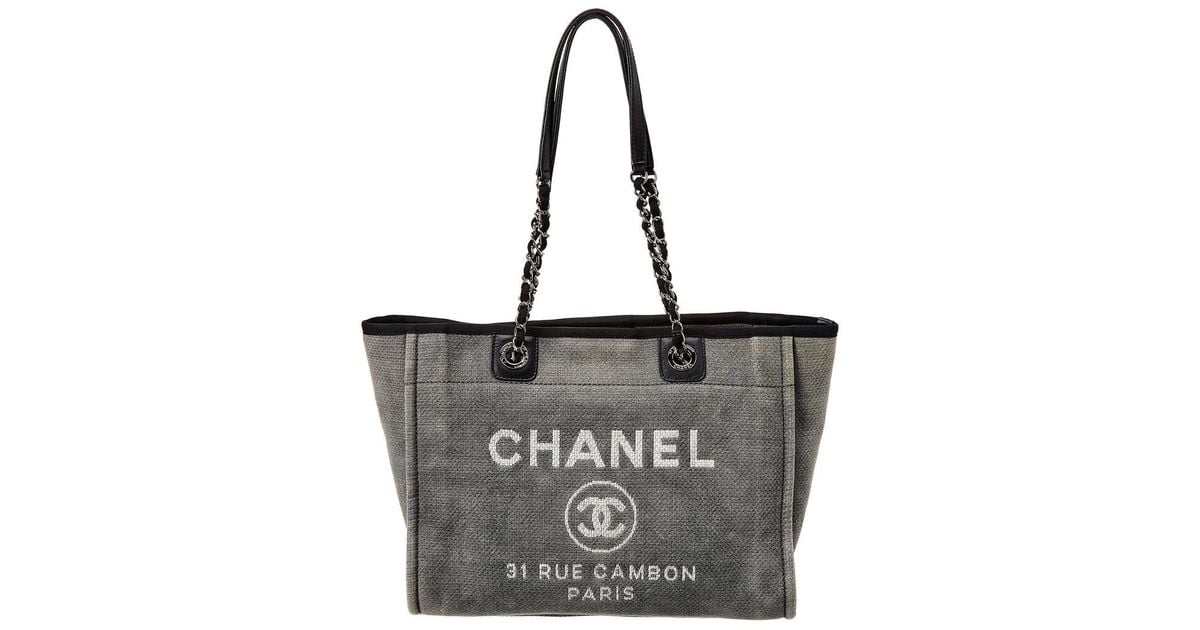 chanel canvas large deauville tote grey