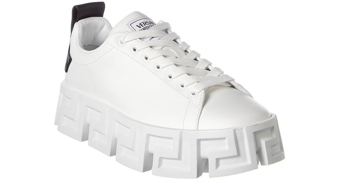 Versace Greca Labyrinth Leather Platform Sneaker in White | Lyst
