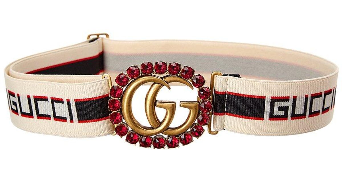 Gucci Striped GG Crystal Belt in White | Lyst