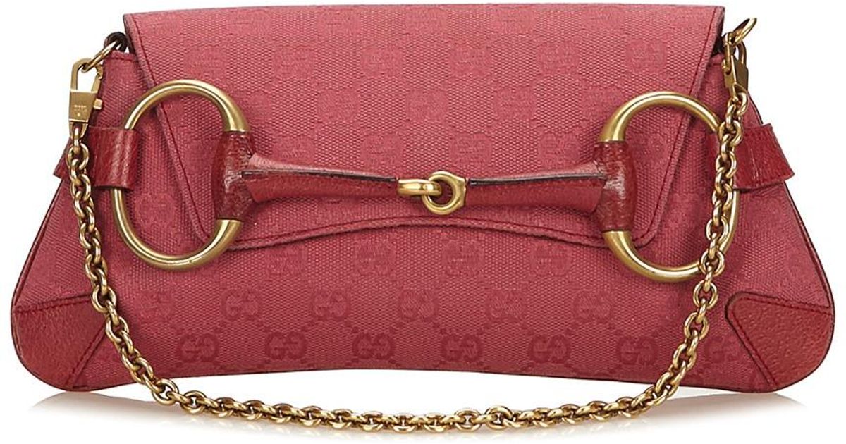 Gucci Pink Ssima Canvas & Leather Horsebit Chain Baguette Bag Lyst UK