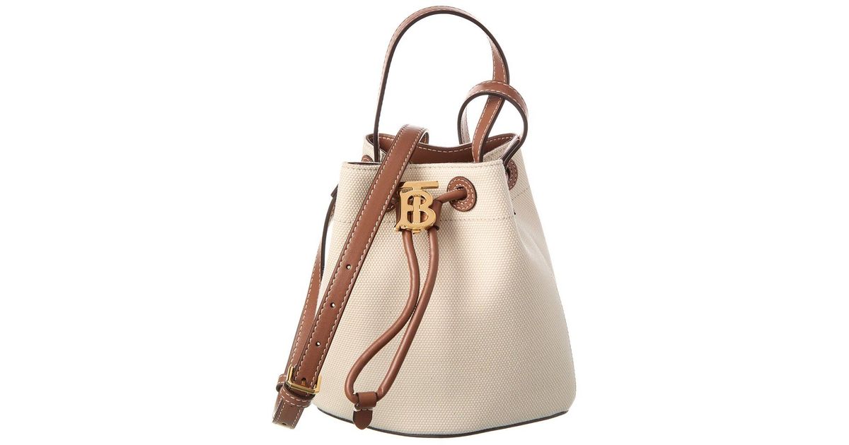 Burberry Tb Mini Canvas & Leather Bucket Bag in Natural Lyst