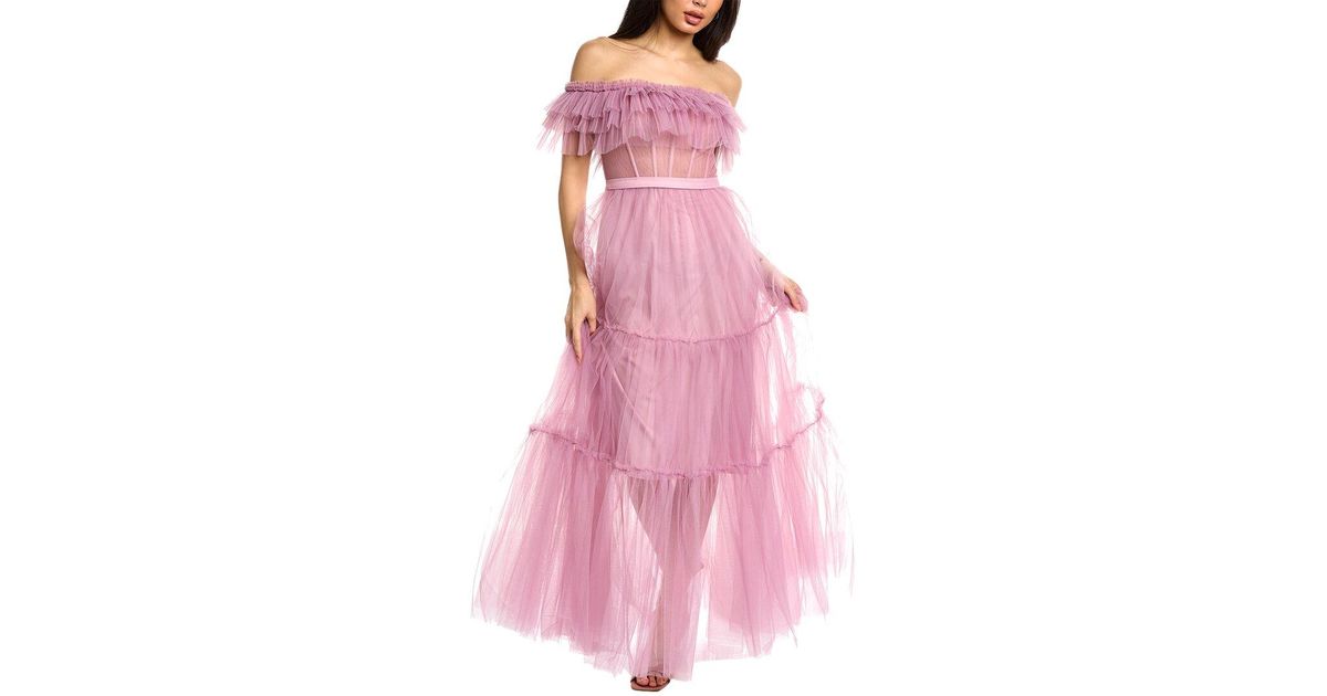BCBGMAXAZRIA Tiered Tulle Evening Dress in Pink | Lyst UK